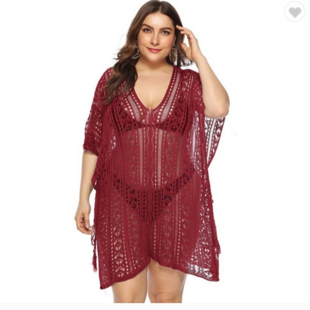 Hollow out v-neck loose beach dress